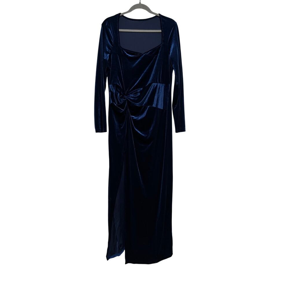 Unbranded Navy Blue Velvet Twist Midi Dress XXL - Picture 2 of 10